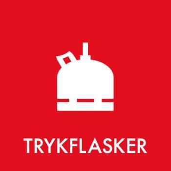 Billede på rød baggrund af en trykflaske