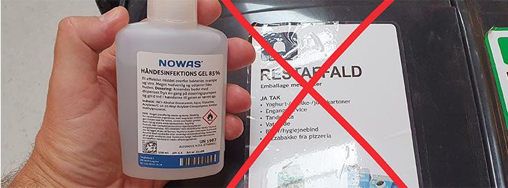 Håndsprit må ikke komme til restaffald