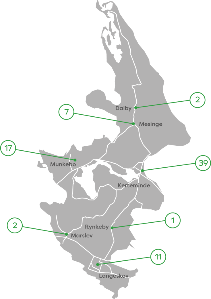 Kort over kommunen med tal for antal leverandører